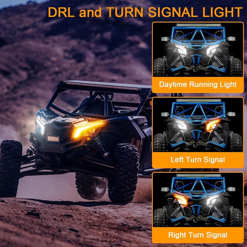 Tavaray X3 Fang Lights – LED White DRL & Amber Turn Signal, Street Legal Front Signature Accent Lights Compatible with Can Am Maverick X3 XDS XRS Max Turbo R 2017 2018 2019 2020 2021 2022 2023 - Image 2
